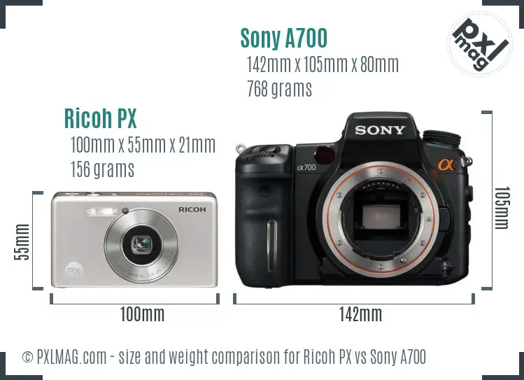 Ricoh PX vs Sony A700 size comparison