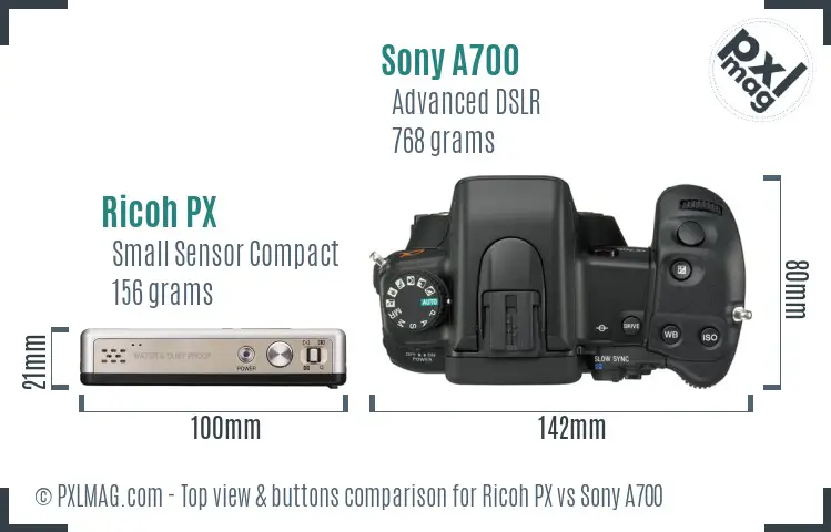Ricoh PX vs Sony A700 top view buttons comparison