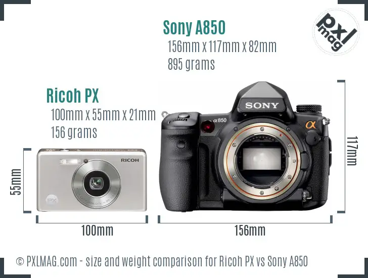 Ricoh PX vs Sony A850 size comparison