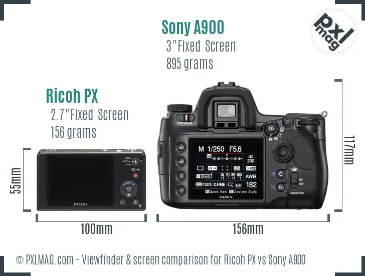 Ricoh PX vs Sony A900 Screen and Viewfinder comparison