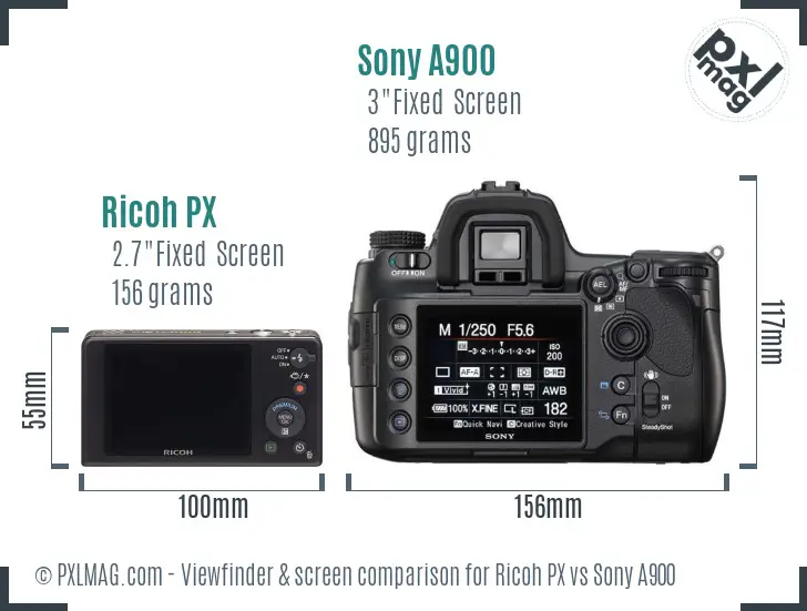 Ricoh PX vs Sony A900 Screen and Viewfinder comparison Ricoh PX vs Sony A900 Screen and Viewfinder comparison