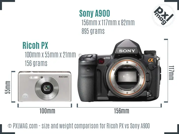 Ricoh PX vs Sony A900 size comparison