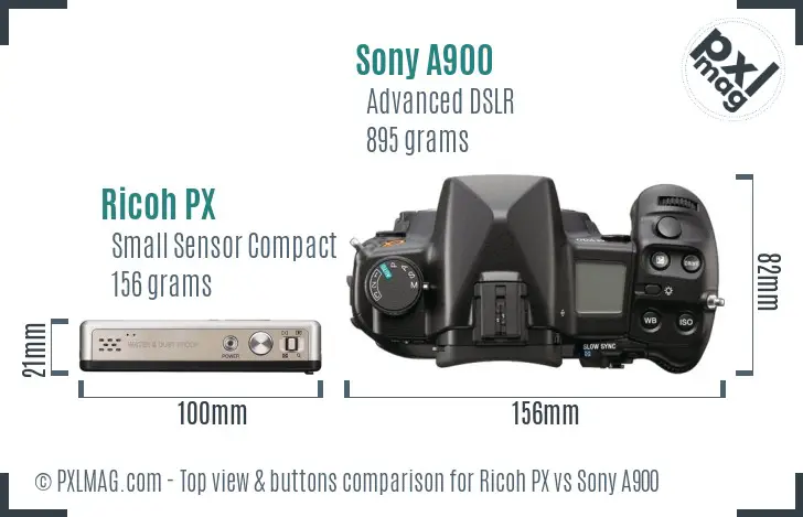 Ricoh PX vs Sony A900 top view buttons comparison