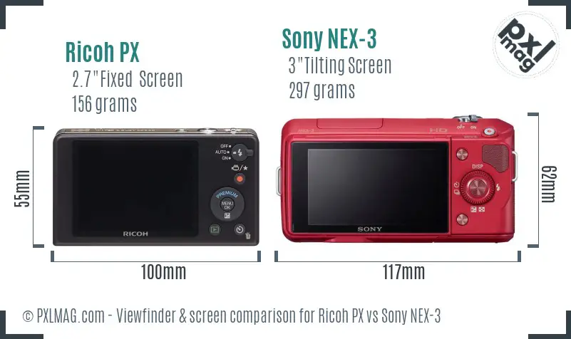 Ricoh PX vs Sony NEX-3 Screen and Viewfinder comparison