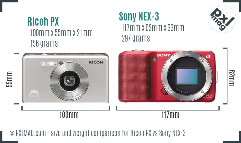 Ricoh PX vs Sony NEX-3 size comparison