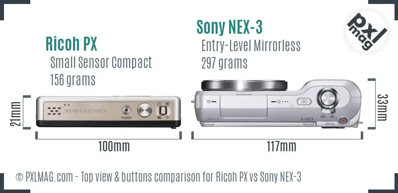 Ricoh PX vs Sony NEX-3 top view buttons comparison