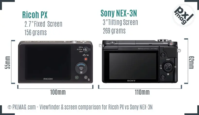 Ricoh PX vs Sony NEX-3N Screen and Viewfinder comparison Ricoh PX vs Sony NEX-3N Screen and Viewfinder comparison