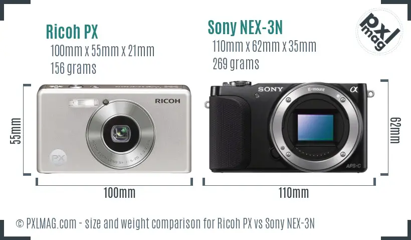 Ricoh PX vs Sony NEX-3N size comparison Ricoh PX vs Sony NEX-3N size comparison
