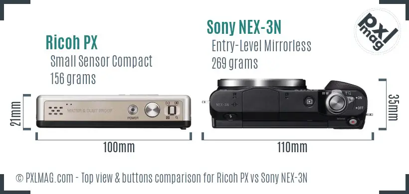 Ricoh PX vs Sony NEX-3N top view buttons comparison Ricoh PX vs Sony NEX-3N top view buttons comparison