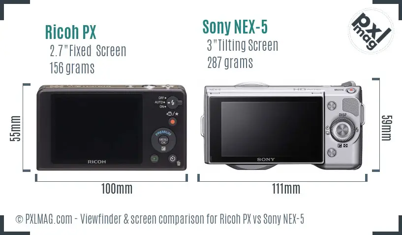 Ricoh PX vs Sony NEX-5 Screen and Viewfinder comparison