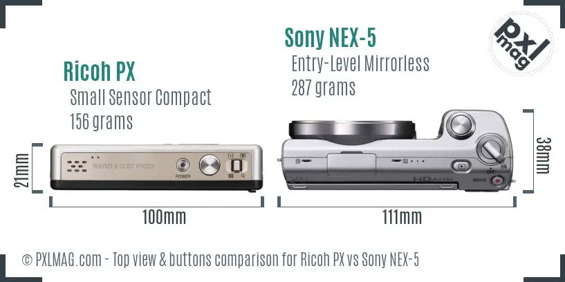 Ricoh PX vs Sony NEX-5 top view buttons comparison