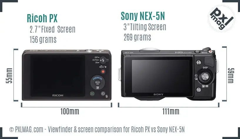 Ricoh PX vs Sony NEX-5N Screen and Viewfinder comparison