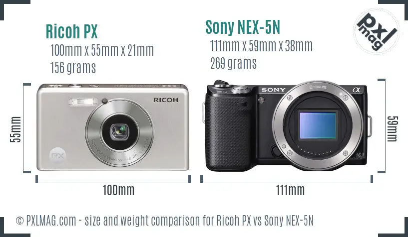 Ricoh PX vs Sony NEX-5N size comparison