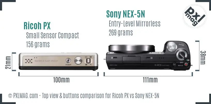 Ricoh PX vs Sony NEX-5N top view buttons comparison