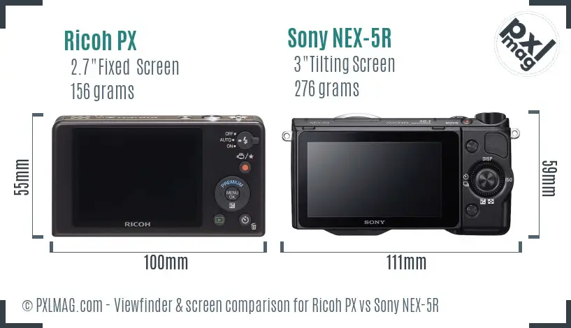 Ricoh PX vs Sony NEX-5R Screen and Viewfinder comparison