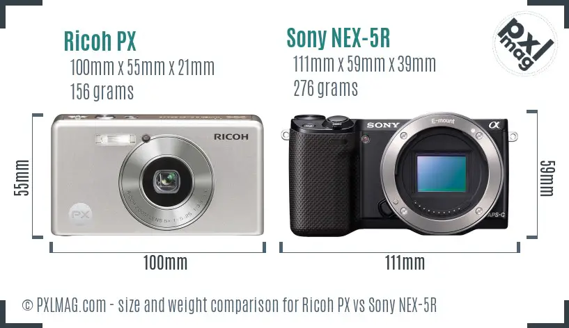 Ricoh PX vs Sony NEX-5R size comparison