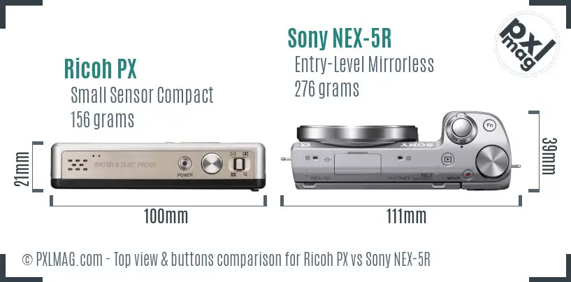 Ricoh PX vs Sony NEX-5R top view buttons comparison