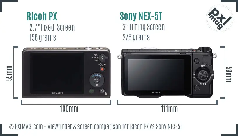 Ricoh PX vs Sony NEX-5T Screen and Viewfinder comparison