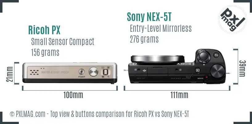 Ricoh PX vs Sony NEX-5T top view buttons comparison