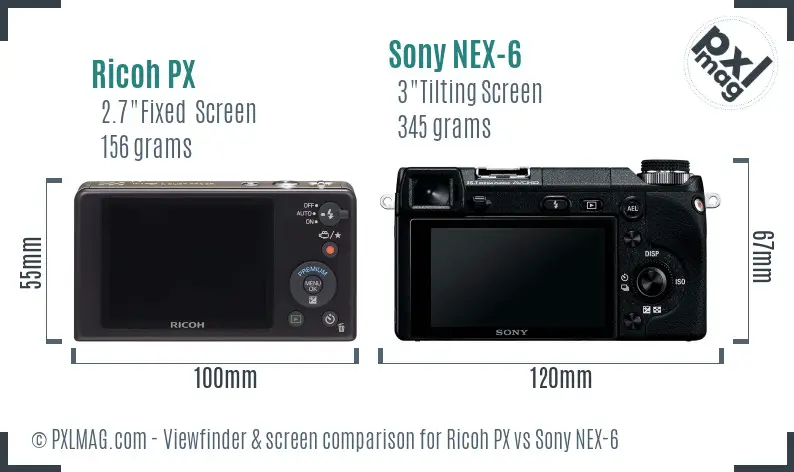 Ricoh PX vs Sony NEX-6 Screen and Viewfinder comparison