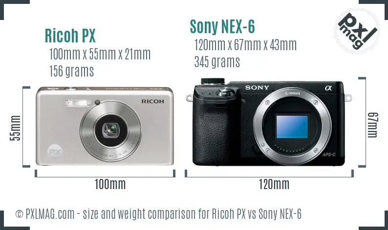 Ricoh PX vs Sony NEX-6 size comparison