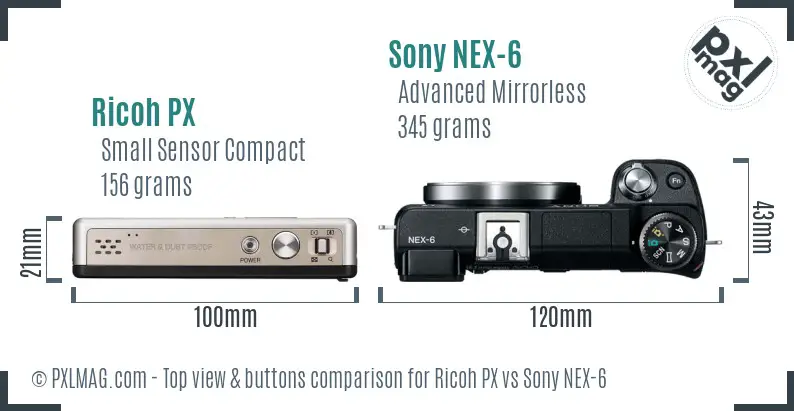 Ricoh PX vs Sony NEX-6 top view buttons comparison