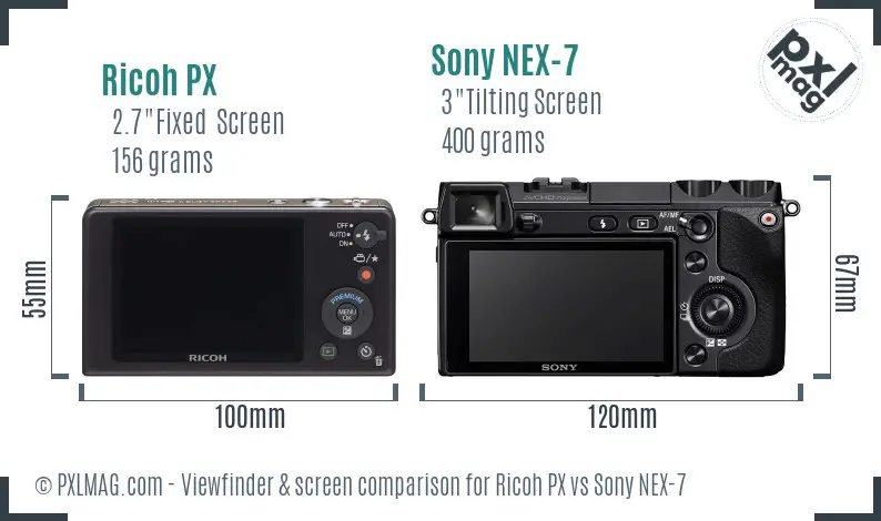 Ricoh PX vs Sony NEX-7 Screen and Viewfinder comparison