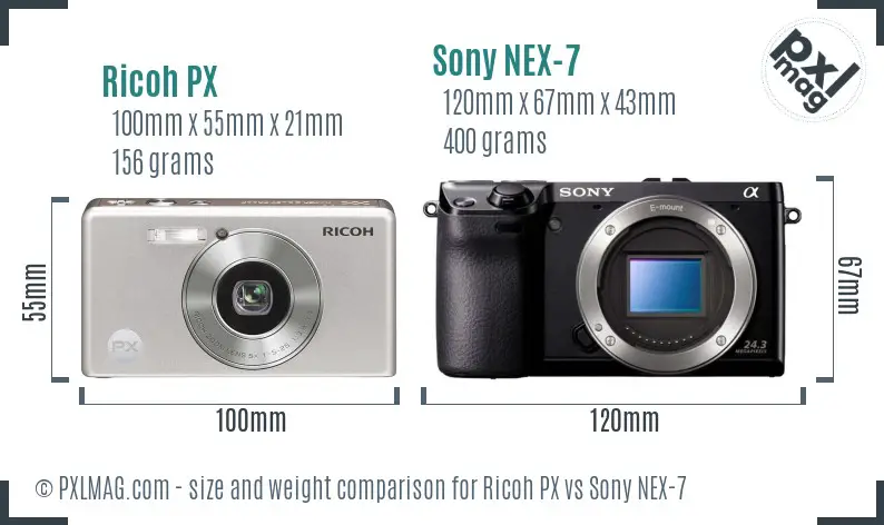 Ricoh PX vs Sony NEX-7 size comparison