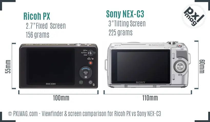 Ricoh PX vs Sony NEX-C3 Screen and Viewfinder comparison