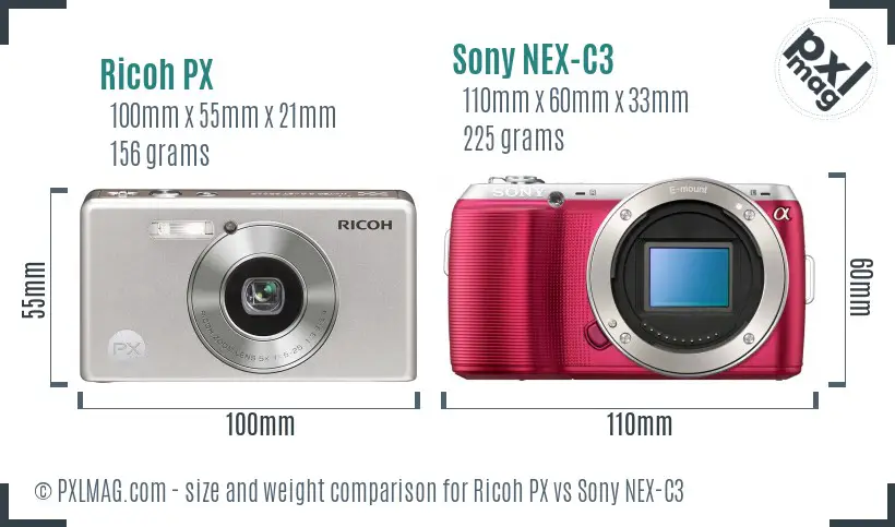 Ricoh PX vs Sony NEX-C3 size comparison