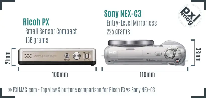 Ricoh PX vs Sony NEX-C3 top view buttons comparison