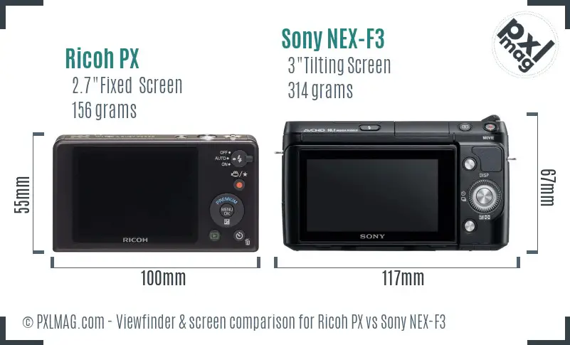 Ricoh PX vs Sony NEX-F3 Screen and Viewfinder comparison