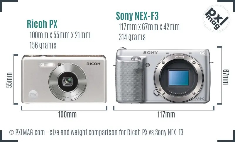 Ricoh PX vs Sony NEX-F3 size comparison