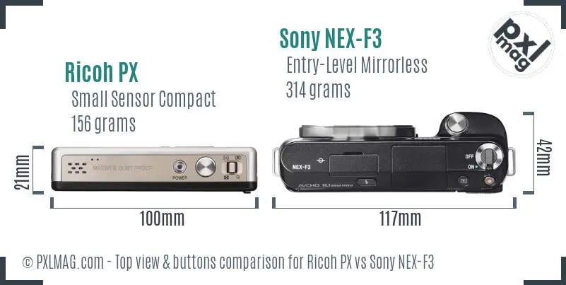 Ricoh PX vs Sony NEX-F3 top view buttons comparison