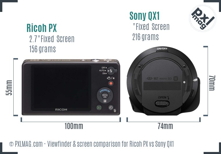 Ricoh PX vs Sony QX1 Screen and Viewfinder comparison