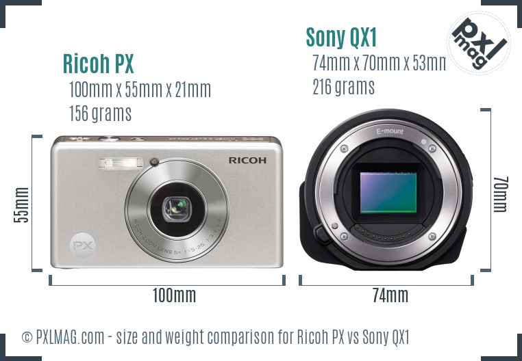 Ricoh PX vs Sony QX1 size comparison