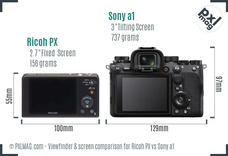 Ricoh PX vs Sony a1 Screen and Viewfinder comparison