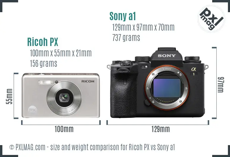 Ricoh PX vs Sony a1 size comparison