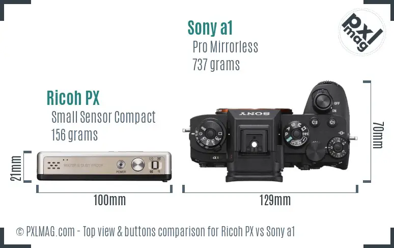 Ricoh PX vs Sony a1 top view buttons comparison