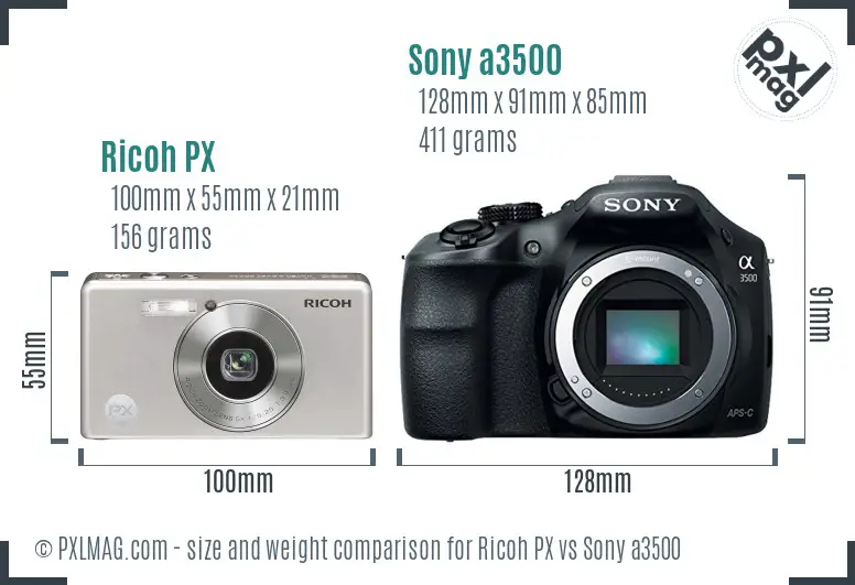 Ricoh PX vs Sony a3500 size comparison