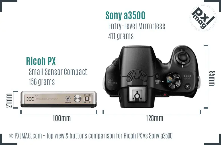 Ricoh PX vs Sony a3500 top view buttons comparison