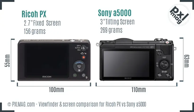 Ricoh PX vs Sony a5000 Screen and Viewfinder comparison