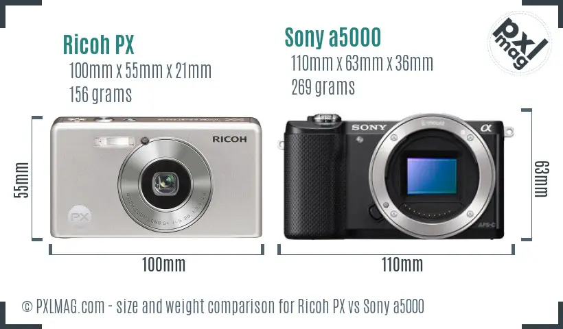 Ricoh PX vs Sony a5000 size comparison
