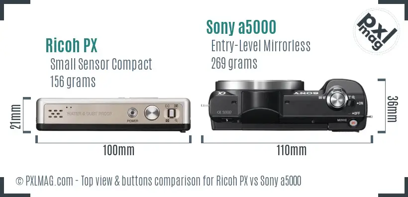 Ricoh PX vs Sony a5000 top view buttons comparison