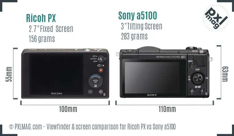 Ricoh PX vs Sony a5100 Screen and Viewfinder comparison