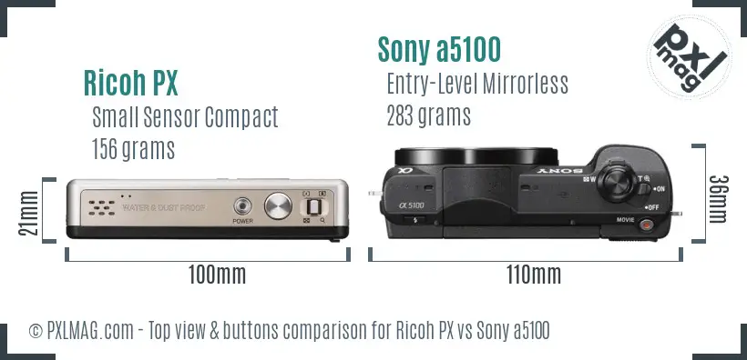 Ricoh PX vs Sony a5100 top view buttons comparison