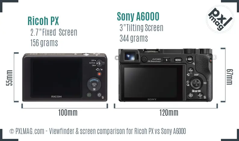 Ricoh PX vs Sony A6000 Screen and Viewfinder comparison