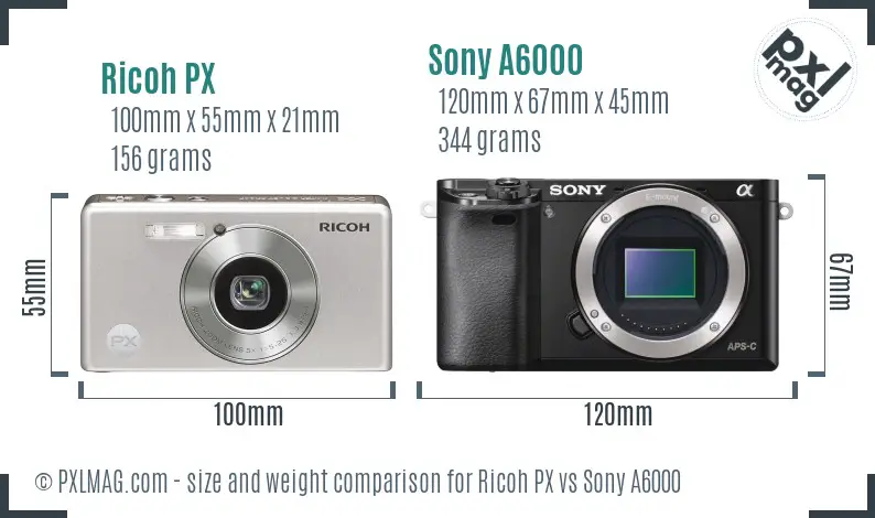 Ricoh PX vs Sony A6000 size comparison