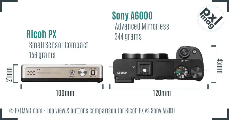Ricoh PX vs Sony A6000 top view buttons comparison