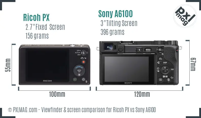 Ricoh PX vs Sony A6100 Screen and Viewfinder comparison